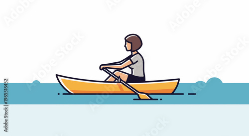 Person rowing a boat on blue water under a white sky