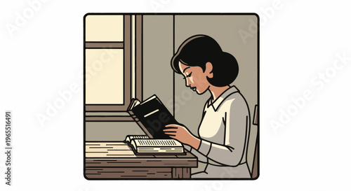 Person sitting indoors by a window, reading a book