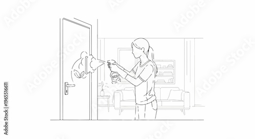 Person spraying a door with a cleaning product