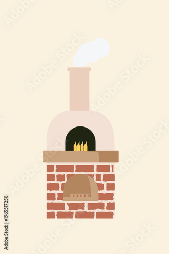 Twilight Garden Pizza Oven Silhouette Illustration