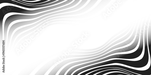Abstract Black and White Wavy Lines Background with Optical Flow Pattern. Futuristic Technology Concept