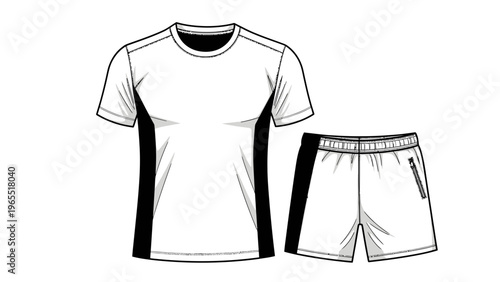 Sports T-Shirt and Shorts Set Vector Illustration Template for Athletic Apparel Design Mockup