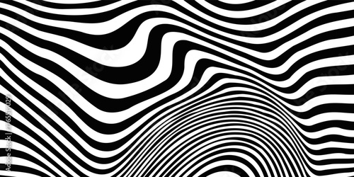 Abstract Black and White Wavy Lines Background with Optical Flow Pattern. Modern creative trendy design in vector illustration