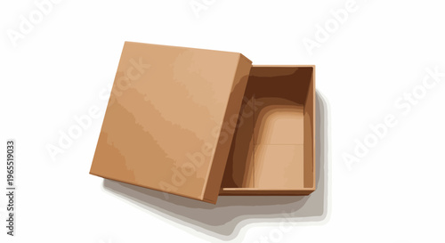 Open cardboard box with lid askew, viewed from above