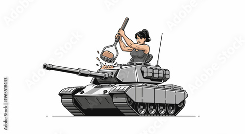 Muscular woman in tank mashing potatoes with a masher