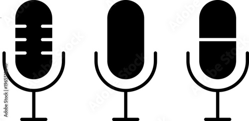 Three different microphone icons displayed in a row with varying internal designs