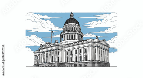Majestic capitol building with a dome and columns against a cloudy sky