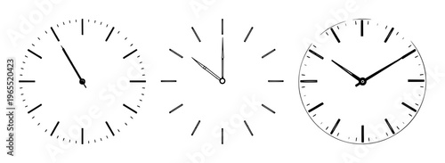 Clock face set with clean white background and vector clock hands featuring timepiece, gauge, horology with illustration and design