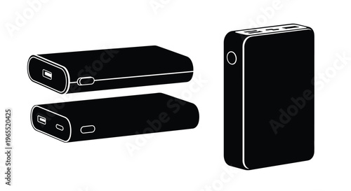 Two portable power banks and one standing a black silhouette