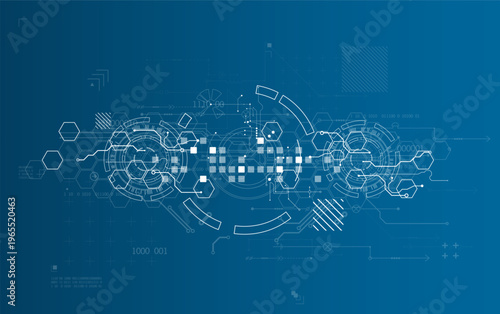 Photos Technological background with various white elements in a drawing style on a blue background