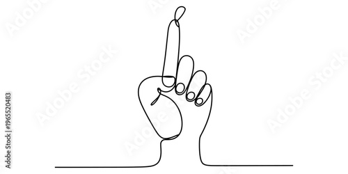A single continuous line drawing of a human hand pointing upward with an index finger extended.