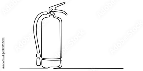 A single continuous line drawing of a red fire extinguisher on a simple plain white background