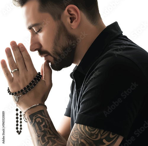 Man Praying with Rosary Beads