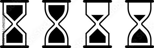 Four hourglass illustrations showing different sand levels in the upper bulbs