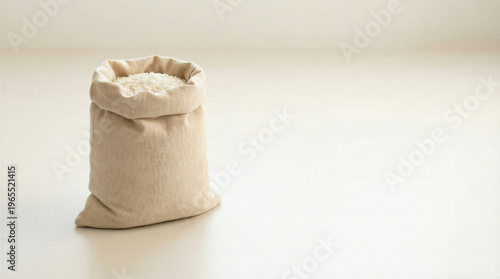 Bag of rice on floor with neutral background in modern style  