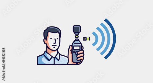 Person holding device emitting radio waves with indicator lights