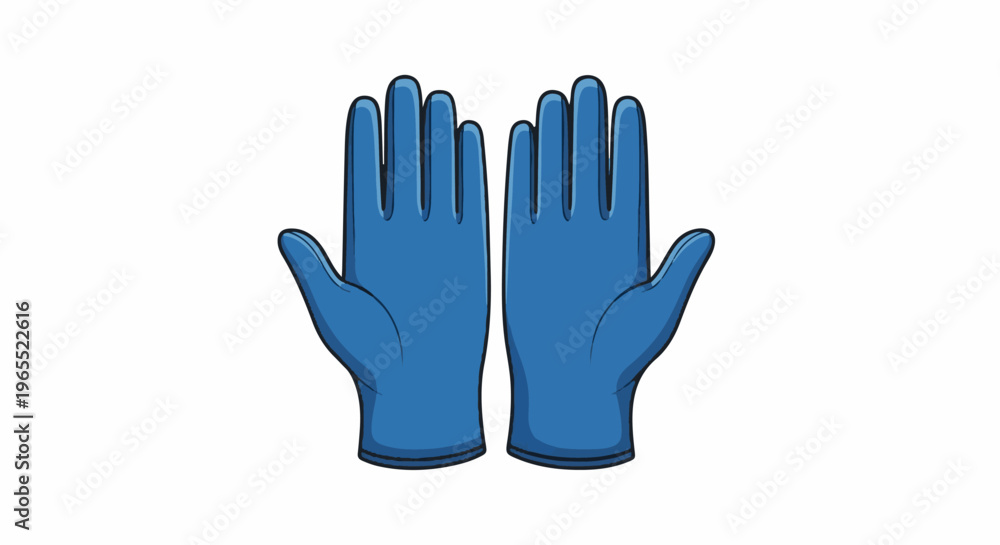 Obraz premium Pair of blue disposable gloves with fingers spread apart, white background