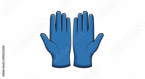 Pair of blue disposable gloves with fingers spread apart, white background