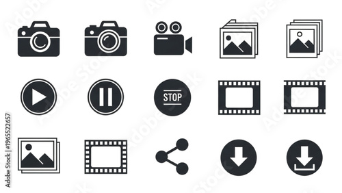 Vector icon sheet of various media and film symbols
