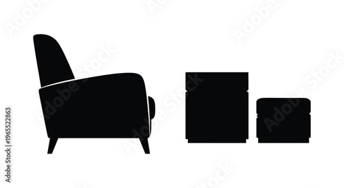 Black furniture set including armchair and ottoman simple silhouette
