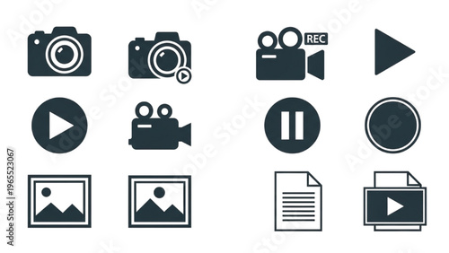 Vector icon sheet features various media and film symbols