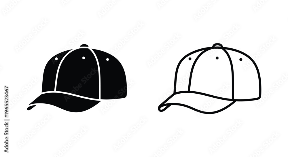 Fototapeta premium Two baseball caps depicted in contrasting black and white silhouette