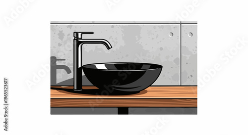 Modern basin with chrome faucet against concrete wall backdrop