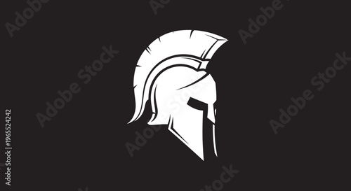 Minimalist Spartan Helmet Logo Vector - Greek Warrior Corinthian Helmet Silhouette on Black Background