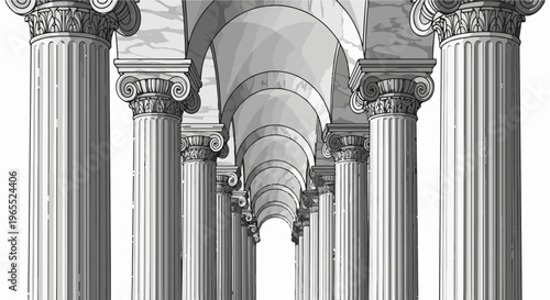 Ornate classical colonnade with arched ceiling and detailed Corinthian columns