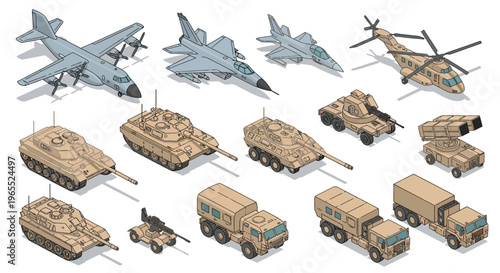 Isometric Military Vehicles and Aircraft Collection - Modern Warfare Assets Set