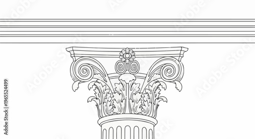 Ornate Corinthian column capital with volutes, acanthus leaves, and floral accents