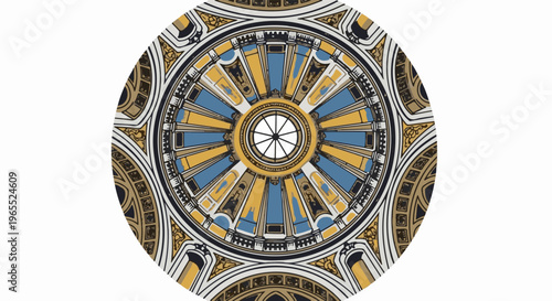 Ornate circular dome interior with radiating patterns and central oculus