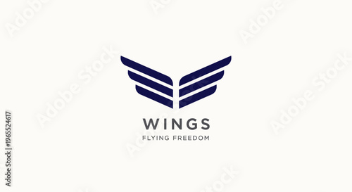 Modern Minimalist Blue Wing Logo Design with Text Wings Flying Freedom Isolated on White Background