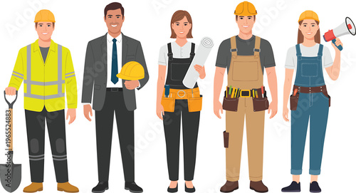 Group of diverse professional workers representing various occupations and industries. Vector i