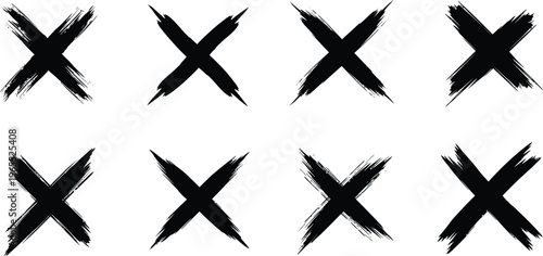 Black Brush Stroke X Marks on White Background