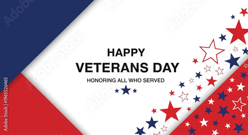 Happy Veterans Day Greeting Card Background with Patriotic Red White and Blue Stars and Geometric Design Honoring All Who Served