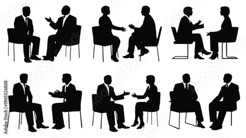 Set of business negotiation silhouettes with deal discussion and agreement process elements