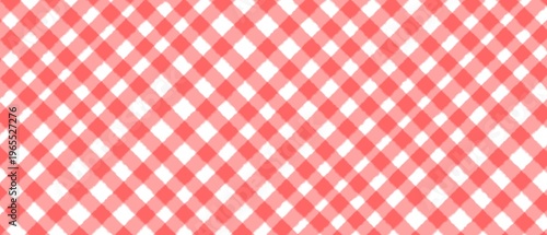 Red gingham pattern with a hand-drawn watercolor texture. Classic diagonal checkered plaid background for picnic, kitchen, and rustic tablecloth textile design.