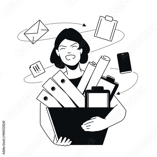 Overloaded Tasks - Black and White Flat Design Illustration