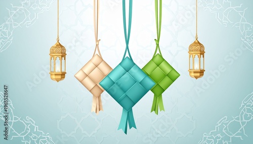 Woven Ketupat Lanterns Hanging Festive Ramadan Eid Celebration Decor