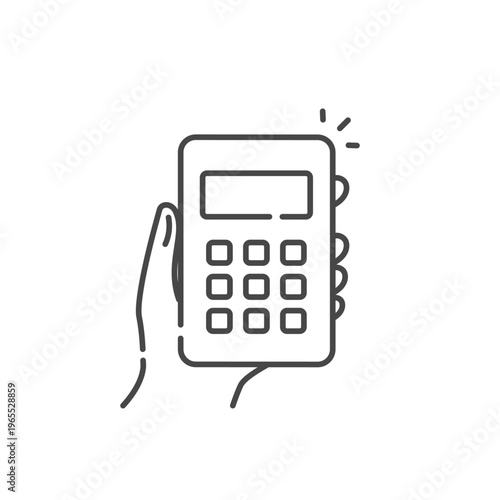 お見積りや料金シミュレーションに便利な手に持った電卓のベクターアイコン (線画･モノクロ) Editable stroke