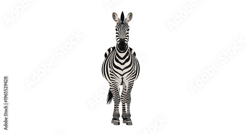 Zebra standing alone looking forward.