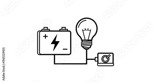 Battery powers light bulb circuit.
