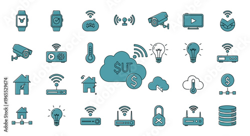 Cloud computing technology internet icons.