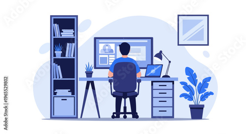 Man sitting at office desk working.