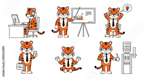 Tiger in business attire presenting.