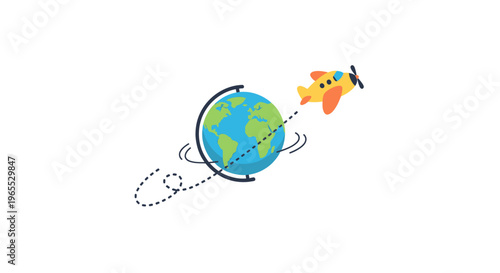Airplane flying around the Earth globe.