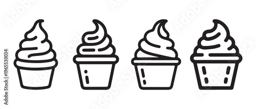 Set of Soft Serve Ice Cream Outline Icons. in Various Styles, Minimalist Sweet Dessert Flat Design Vector Illustration.