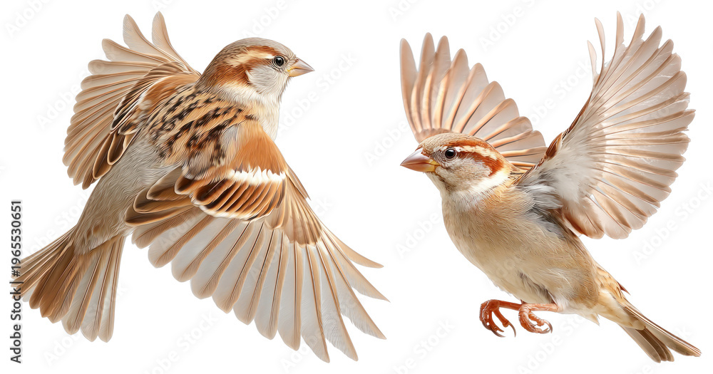 Fototapeta premium PNG Two sparrows in flight on transparent background