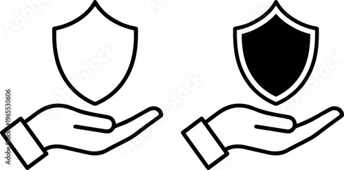 Contrast of protection and vulnerability depicted by hands holding shields